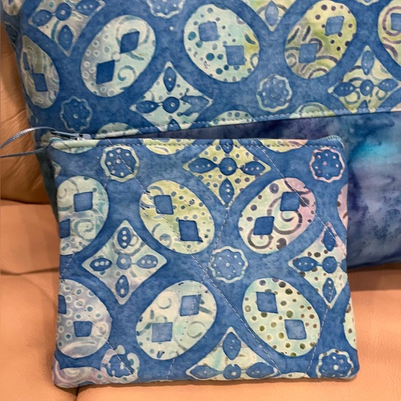 Tropical Tie Dye Print Small Tote Bag Change Purse Included Blue Green NWOT - Picture 8 of 9